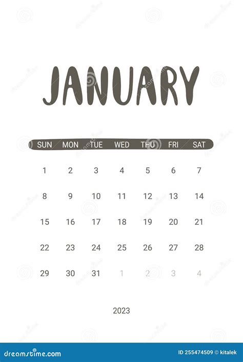 Vector Calendar For January 2023 Stationery Design For Printable Stock