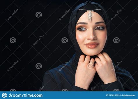 Close Up Portrait Of Beautiful Muslim Girl Dressed In Hijab Stock Image