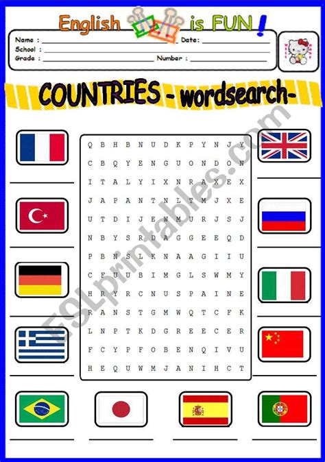 Countries Word Search Puzzle Esl Worksheet By Bburcu