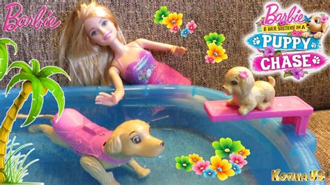 Barbie Swimmin Pup Pool Set Barbie And Her Sisters In A Puppy Chase Toy