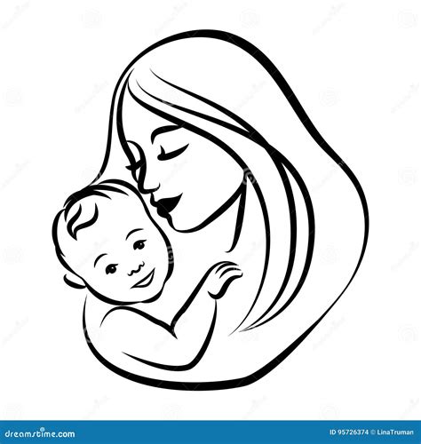 Mother With Her Baby Stylized Outline Symbol Motherhood Love Stock