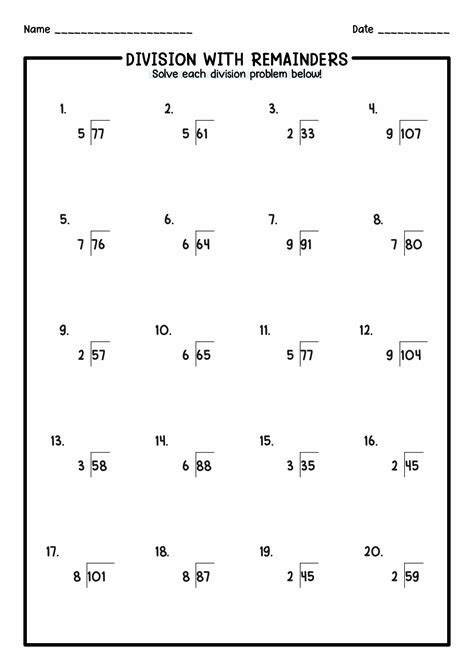 Printable Long Division Worksheets 4th Grade
