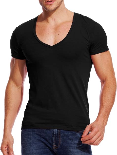 V Neck T Shirts Men Deep V Neck Tee Muscle Slim Fit Low Cut Stretch Tshirt At Amazon Mens
