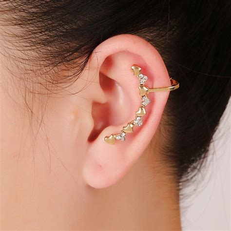 Fashion Personality Earrings Crystal Heart Ear Clip Women Non Pierced