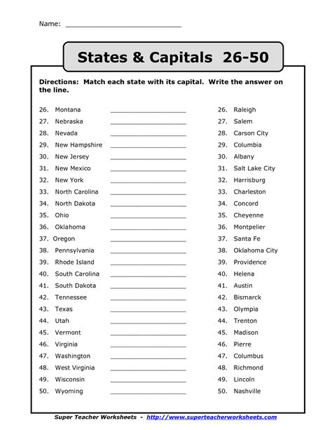 Us States And Capitals Printable Worksheets Printable Worksheets