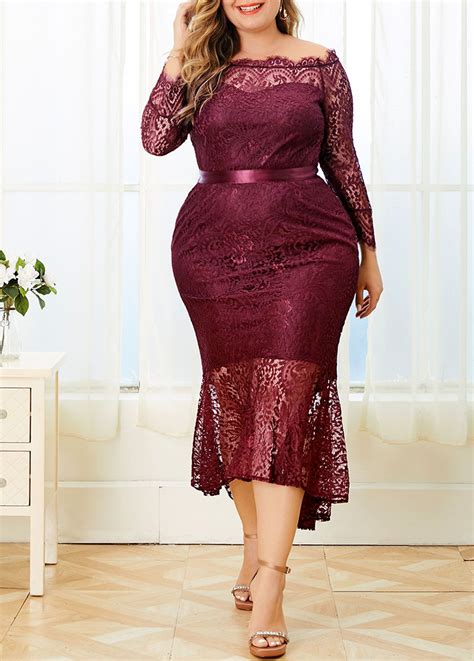 Plus Size High Waist Long Sleeeve Lace Dress Usd 1991 Plus Size Party Dresses