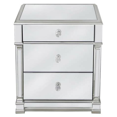 Livorno Mirrored 3 Drawer Bedside Table Modern Bedroom