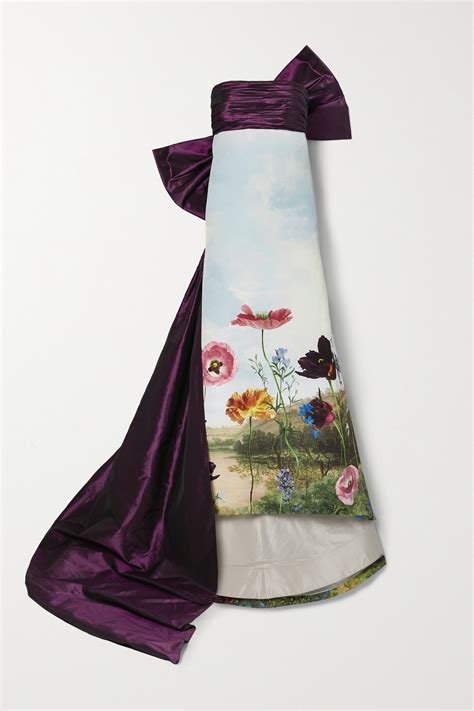 Oscar De La Renta Strapless Bow Embellished Silk Faille And Floral