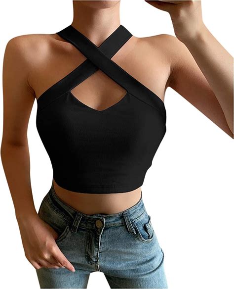 Fitted Tops For Women Halter Tops Tank Top Bodysuitladies Sexy Cross Halter