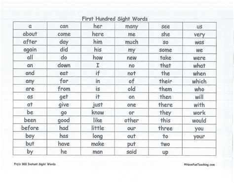 Fantastic Fourth Grade Frys 300 Instant Sight Word List