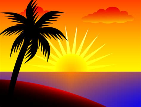 Free Clip Art Of A Lovely Sunset Over The Ocean Beside A Tropical