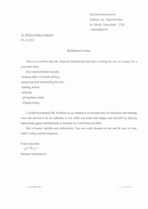 7 Creative Letter Of Recommendation Child Care Repli Counts Template