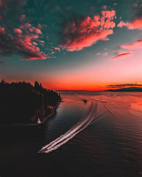 Hd Wallpaper Yacht Sea Sunset Skyline Vancouver Canada