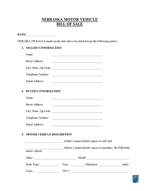 Free Nebraska Bill Of Sale Forms Pdf Formspal Department Of Motor