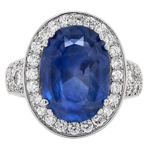 Natural Blue Oval Sapphire And White Diamond 218 Carat Tw Gold