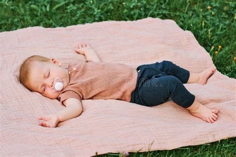 Portrait Of Sweet Baby Sleeping Outside Stock Photo Image Of Nipple