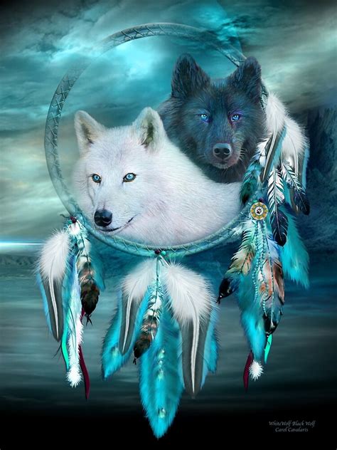 Dream Catcher White Wolf Black Wolf By Carol Cavalaris Redbubble