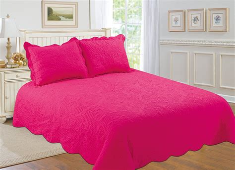 All For You 3pc Reversible Quilt Set Bedspread And Coverlet 3 Different Sizes Hot Pink Color
