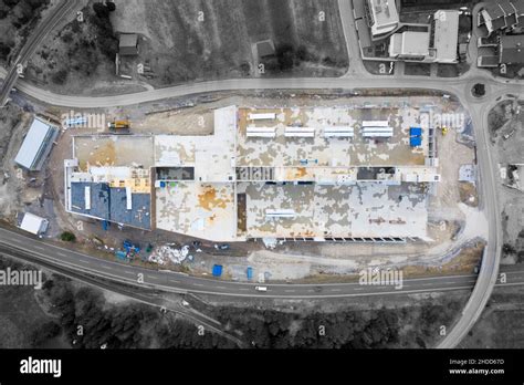 Aerial View Of A Large Construction Site For An Industrial Hall With