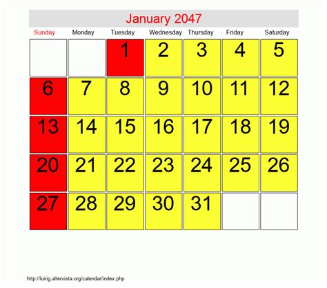 January 2047 Roman Catholic Saints Calendar