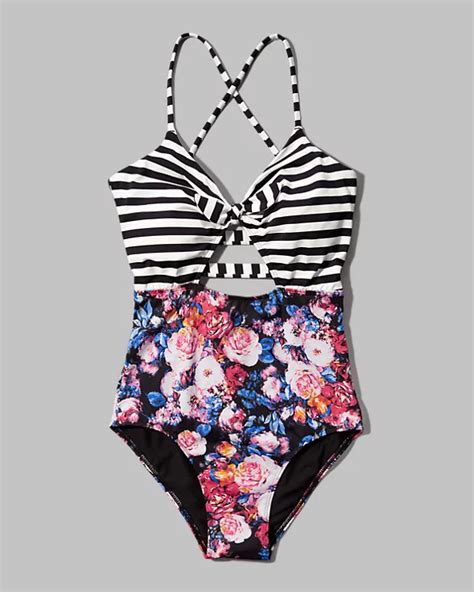 Floral Striped One Piece Swimsuit Floral Striped One Piece Swimsuit