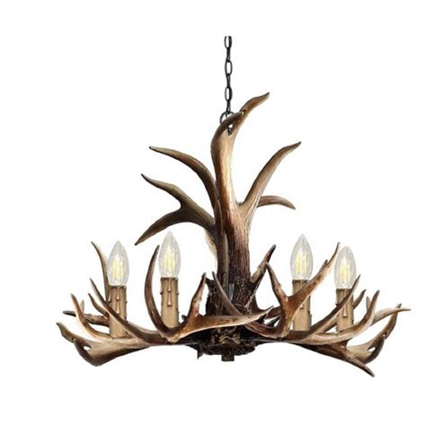 Hampton Bay Deer Lake 20 In 5 Light Handmade Finish No Shade Antler