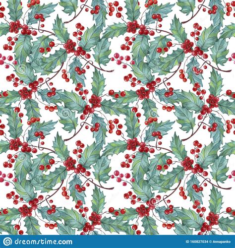 Pattern Of Christmas Sprigs Of Mistletoe On White Background Winter
