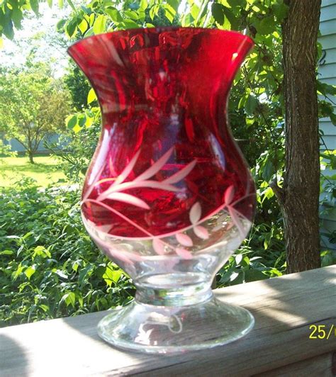 Exquisite Red Etched Glass Vase 1960s 8 Tall Etsy In 2020 Glass Vase Vase Glass