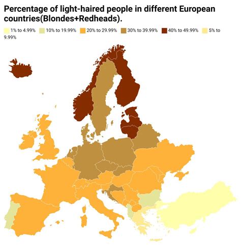 Percentage Of Light Haired People In Different European Countriesblondesredheads R