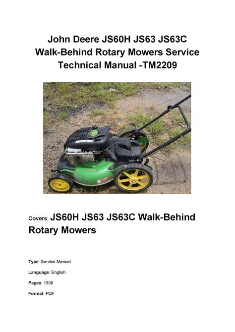 John Deere Js60h Js63 Js63c Walk Behind Rotary Mowers Service Technical