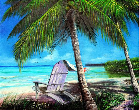 Beach With Palm Trees And Chairsindigobloomdesigns