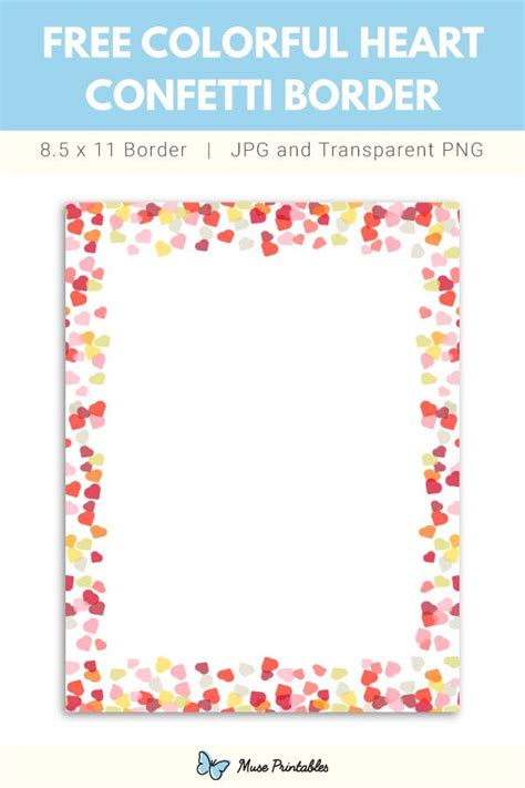 Free Printable Colorful Heart Confetti Border Paper Template Free