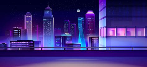 City Night Skyline Cartoon Background Vector Free Download