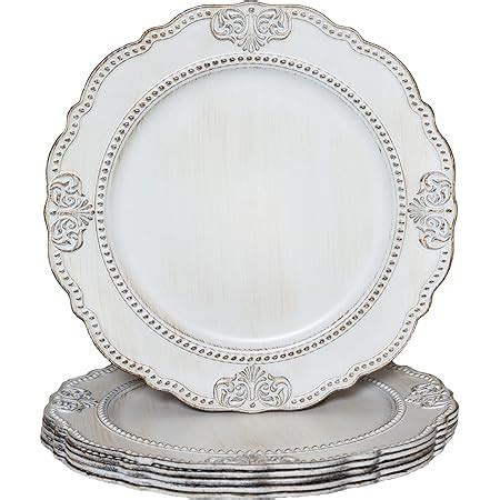Amazon Com Efavormart Pack White Round Baroque Charger Plates Leaf Embossed Antique Gold