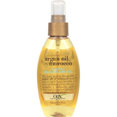 Use circular motions to gently rub the oil into your scalp. OGX Moroccan Argon Oil Healing Oil Spray 4 fl oz