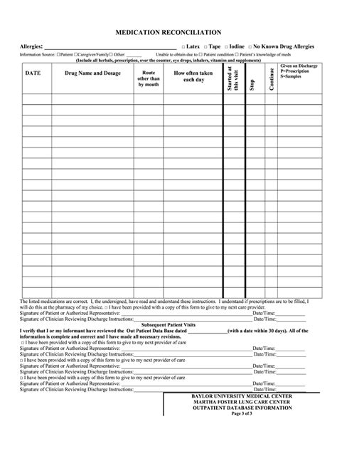 Printable Medication Reconciliation Form Fill Online Printable