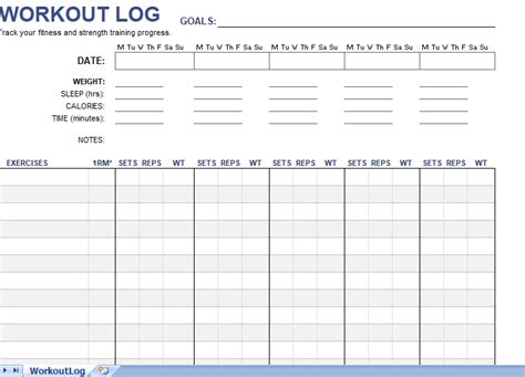 Weekly Workout Log Excel Templates