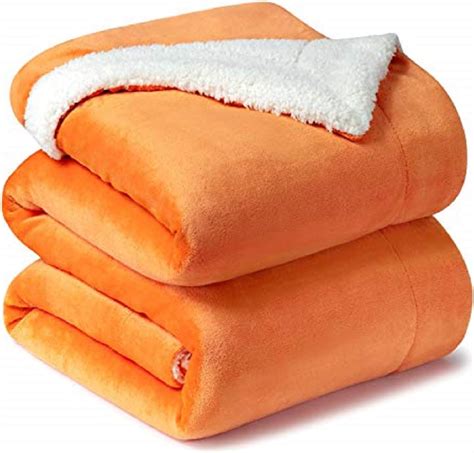 Bedsure Sherpa Throw Bed Blanket Large Orange Queen Size 220 X 240cm