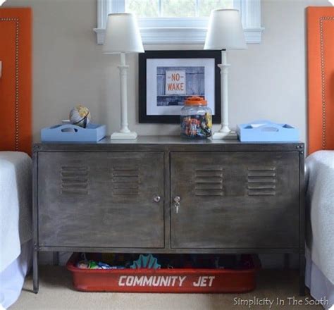 There are so many great organizing hacks when using lockers as spare storage! DIY Aged Steel Cabinet - KnockOffDecor.com