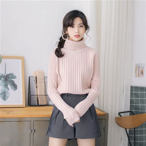 2018 Womens Japan Kawaii Ulzzang Winter High Collar Thick Sweater Turtleneck Pullover Female