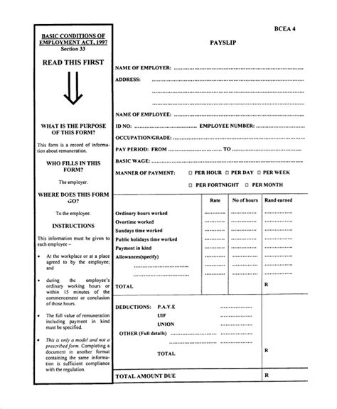 Printable Editable Payslip Template