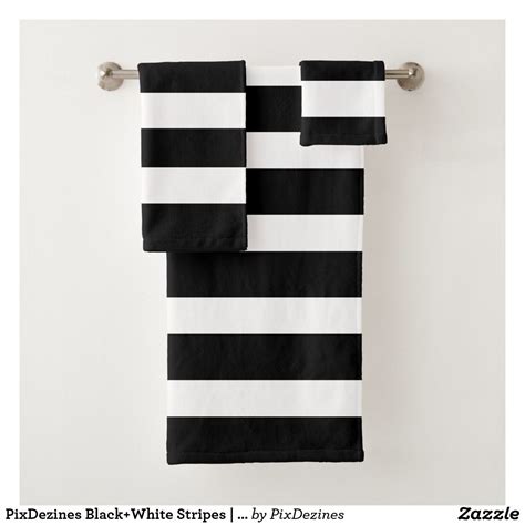 Pixdezines Blackwhite Stripes Diy Color Bath Towel Set