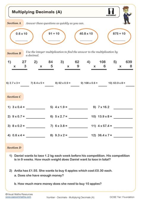 Multiplying Decimals A Worksheet Cazoom Maths Worksheets
