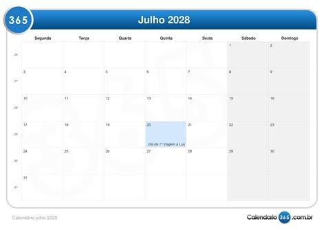 Calendário Julho 2028