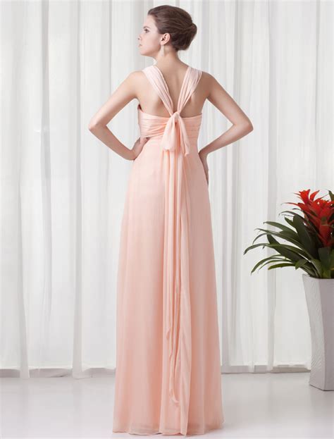 Chiffon Bridesmaid Dress Peach Sleeveless Empire Waist Prom Dress