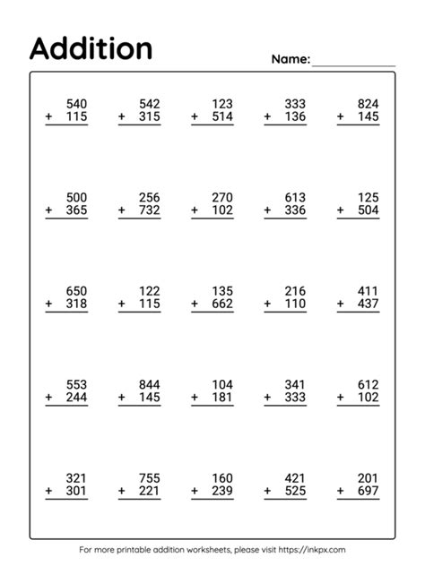 Free Printable 3 Digit Addition Worksheet Without Regrouping 1 · Inkpx