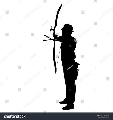 Silhouette Attractive Male Archer Bending Bow Stock Vector Royalty