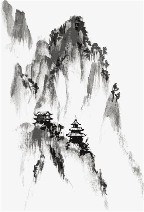 Inkinkchinese Paintingmountaintreetowerchinese Art Samurai
