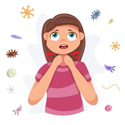 Woman Having Sore Throat Symptom Of Flu Cartoon Vector Illustration