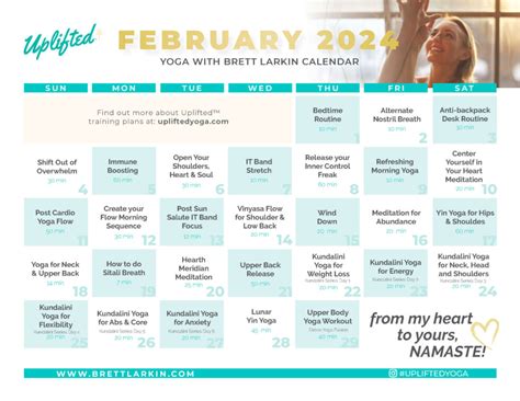 February Yoga Calendar Uplifted Yoga Brett Larkin Yoga